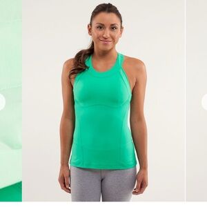 Lululemon Tank Top Size 4 White Blue Run Make It Count Racerback Mesh Padded Bra